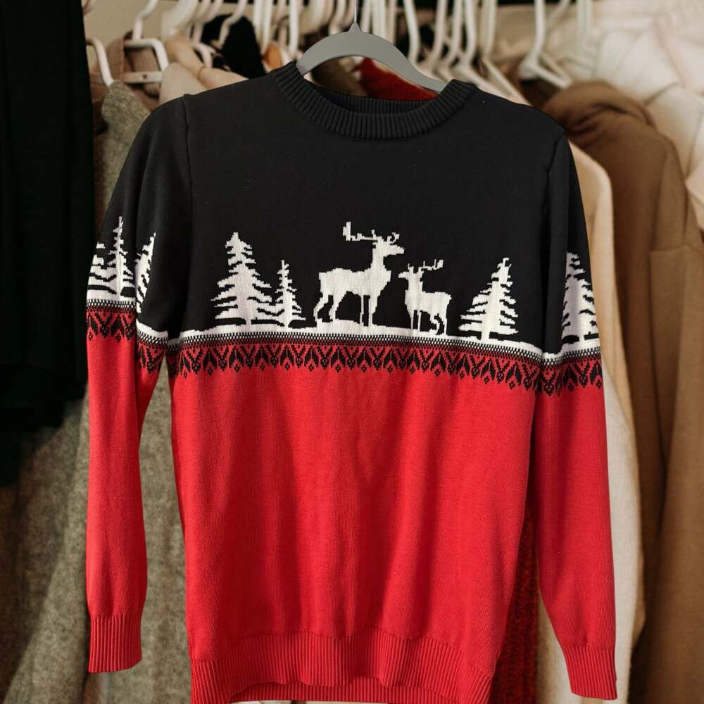 Boys Red & Black Scenic Reindeer Christmas Sweater